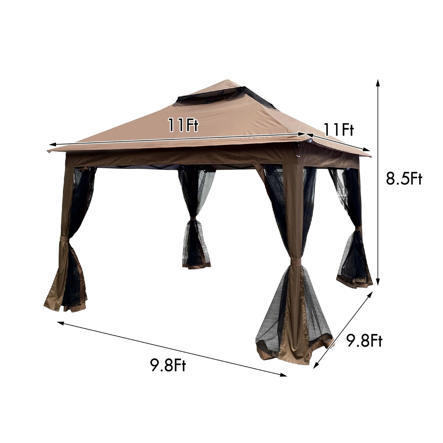 Outdoor 11x11 Ft Up Gazebo Canopy With Zipper Netting, 2-Tier Soft Top Tent