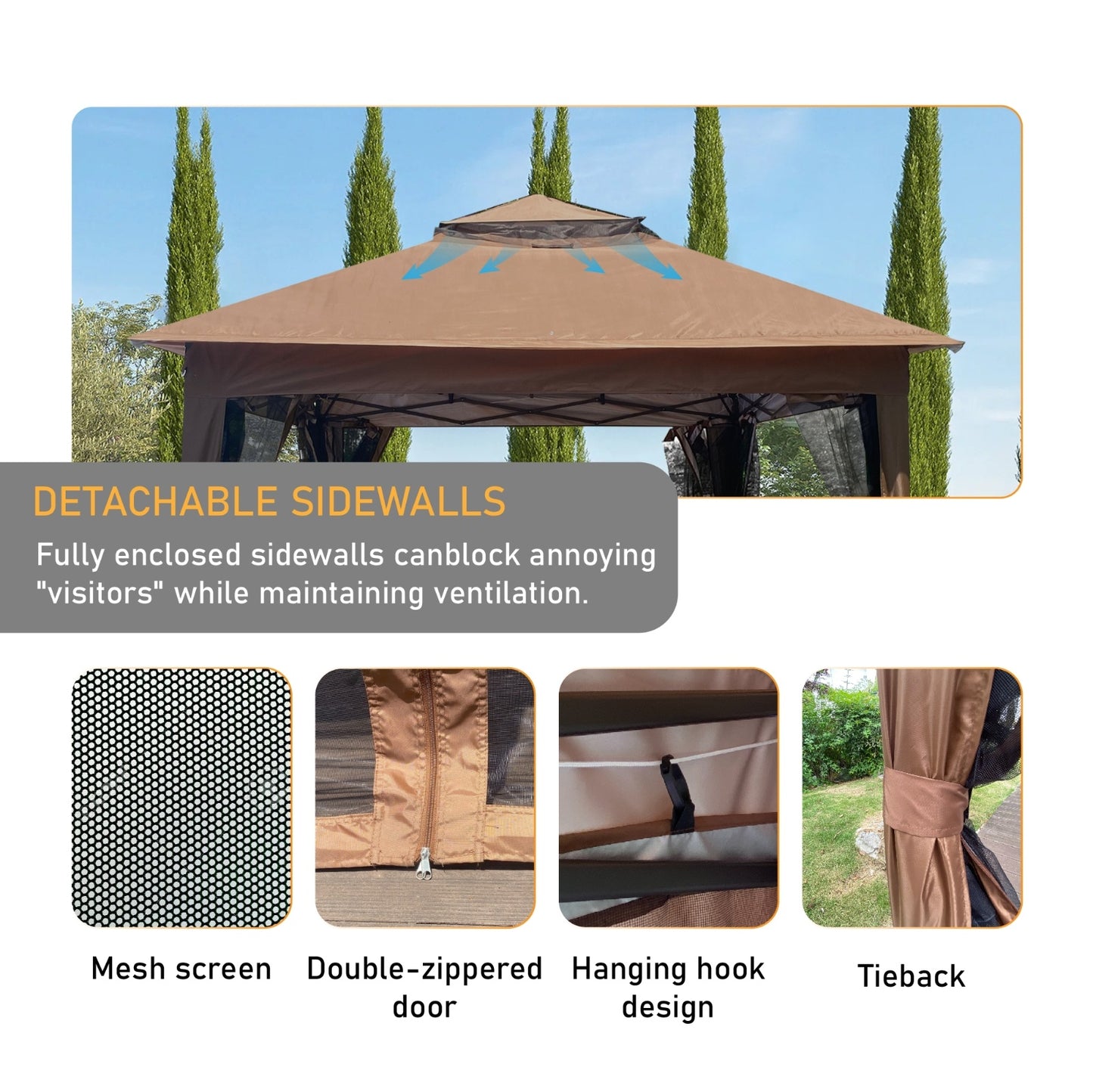 Outdoor 11x11 Ft Up Gazebo Canopy With Zipper Netting, 2-Tier Soft Top Tent
