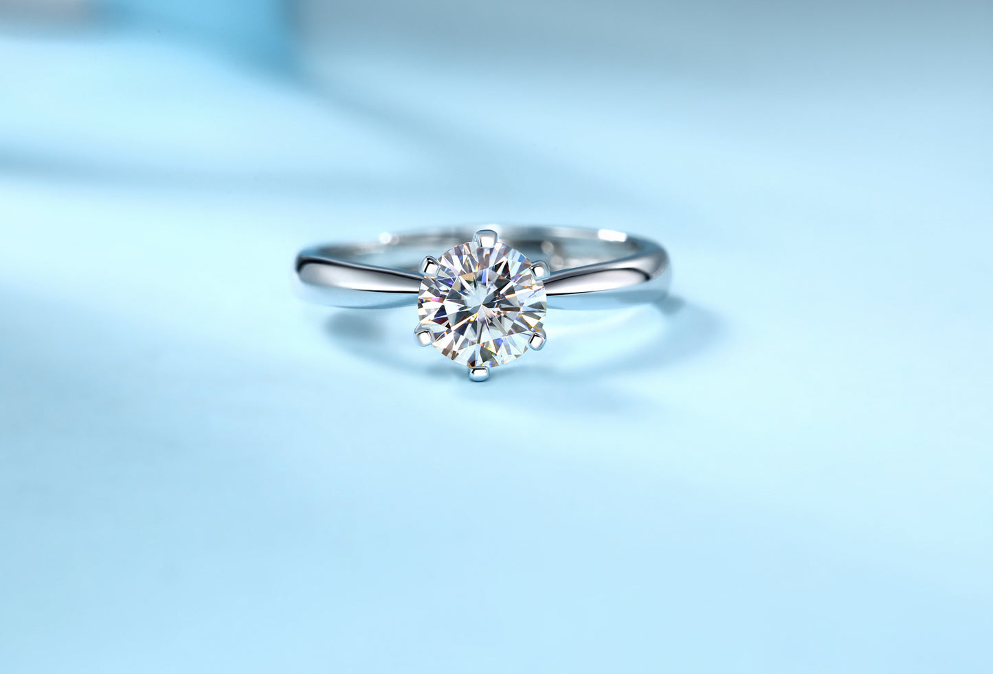 Classic Six-prong Mossan Diamond Silver Open Ring And Fixed Ring