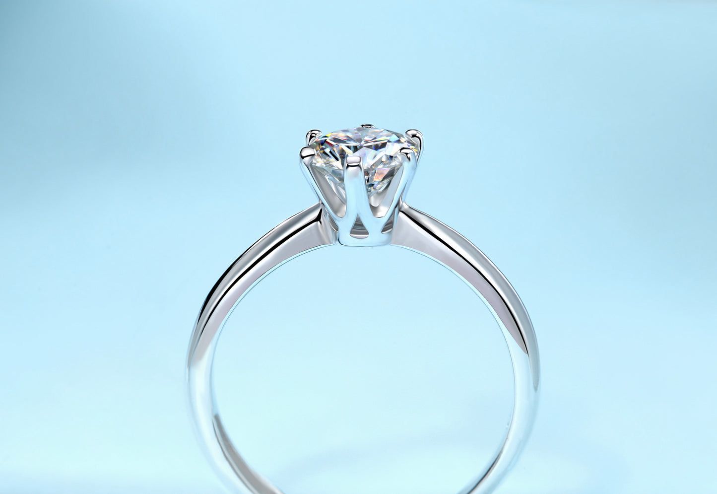 Classic Six-prong Mossan Diamond Silver Open Ring And Fixed Ring