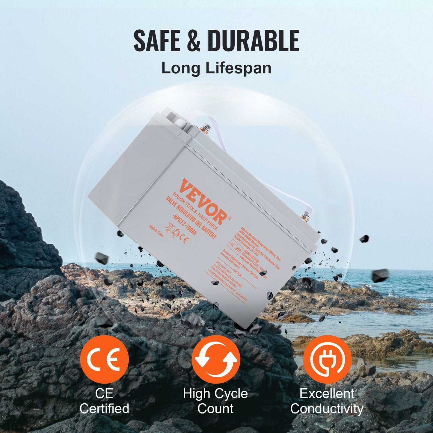 VEVOR Deep Cycle Battery, 12V100AH, AGM Marine Rechargeable Battery, High Self-Discharge Rate 800A Current, For RV Solar Marine Off-Grid Applications UPS Backup Power System