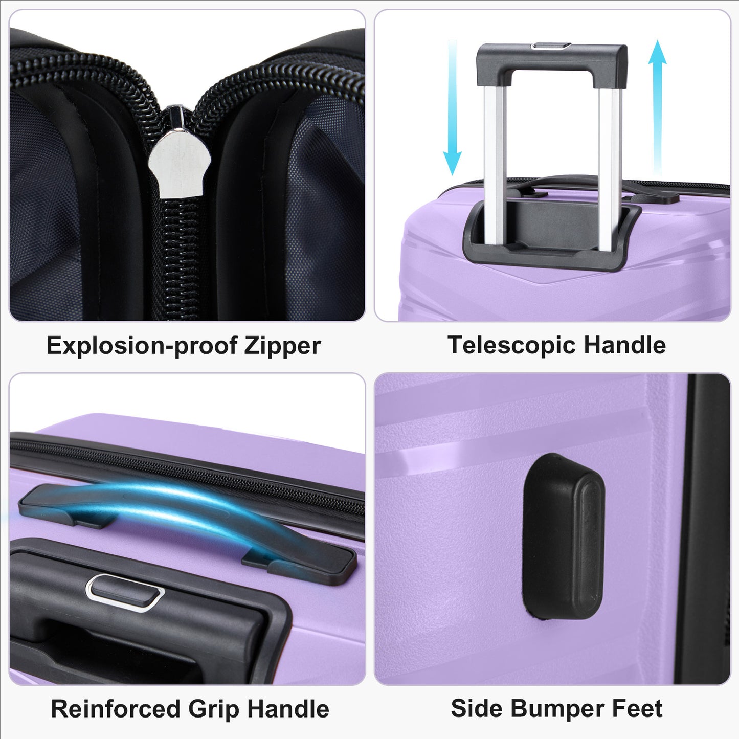 V-Striped 3-in-1, PP Trolley Case, 20in 24in 28in, Fashionable Colour - Taro Purple