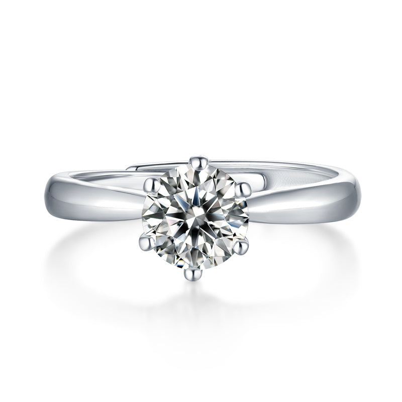 Classic Six-prong Mossan Diamond Silver Open Ring And Fixed Ring