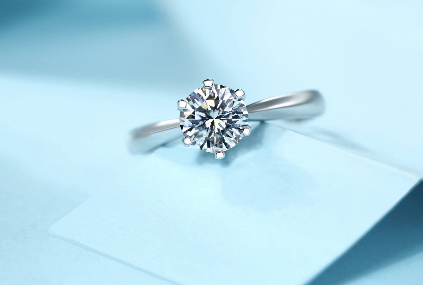 Classic Six-prong Mossan Diamond Silver Open Ring And Fixed Ring