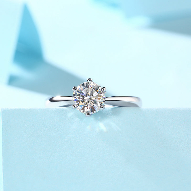 Classic Six-prong Mossan Diamond Silver Open Ring And Fixed Ring