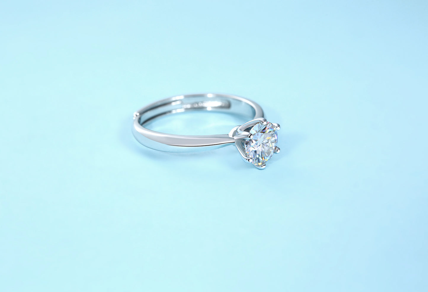 Classic Six-prong Mossan Diamond Silver Open Ring And Fixed Ring