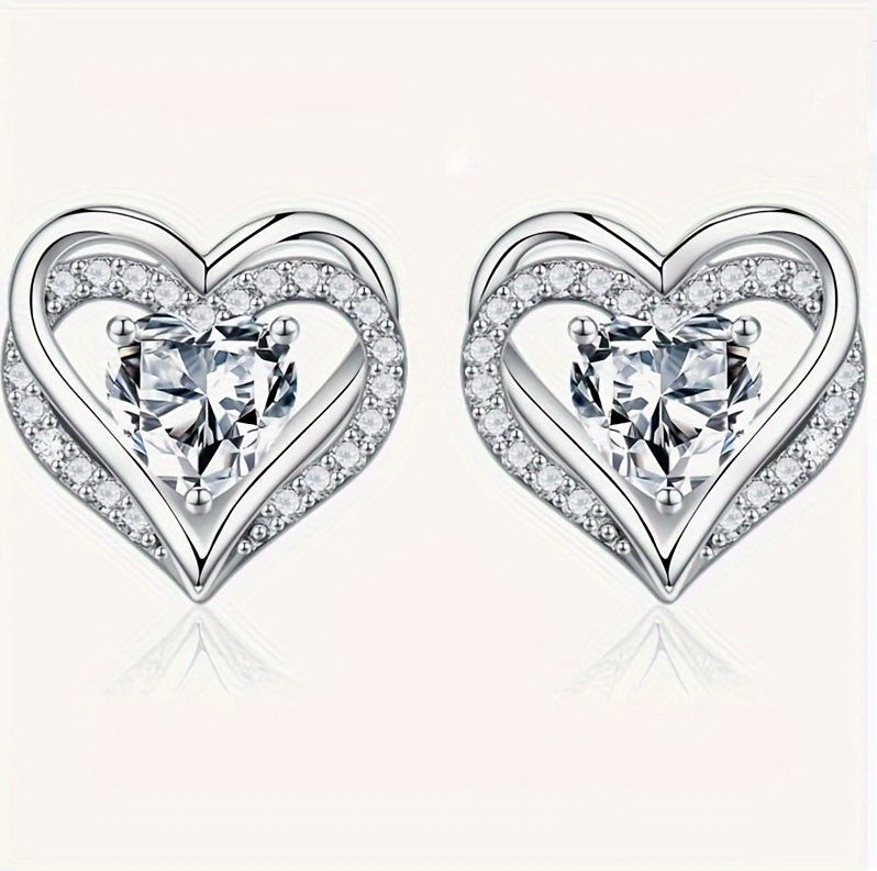 Women's Birthstone Earrings - Zinc Alloy Silver Plated Heart Shaped Earrings