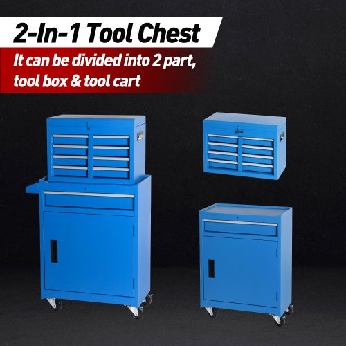 Tool Chest, 5-Drawer Rolling Tool Storage Cabinet With Detachable Top Tool Box, Liner, Universal Lockable Wheels, Adjustable Shelf, Locking Mechanism, Metal Tool Cart For Garage Workshop