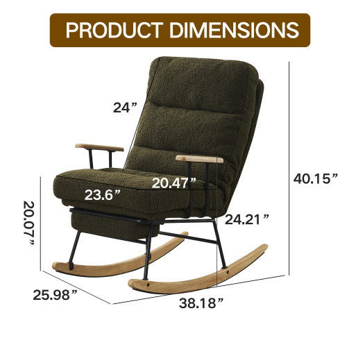 Modern Teddy Gliding Rocking Chair With High Back, Retractable Footrest, And Adjustable Back Angle For Nursery, Living Room, And Bedroom, Green