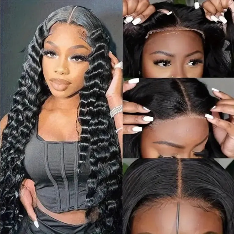 No Glue Wig, Human Hair Pre-pull, Pre-cut 200 Density Clear Hd Lace Front Wig, 4x4 Deep Wave Wig