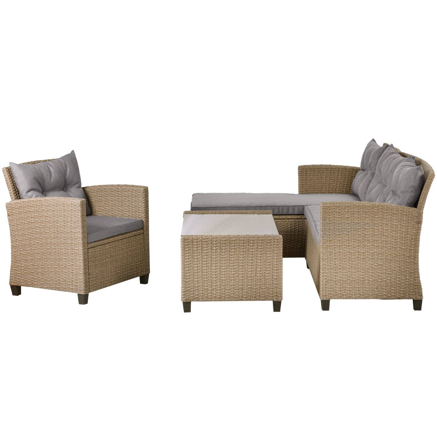 U STYLE Patio Furniture Sets  4PC Wicker Rattan Sofa Conversation Set