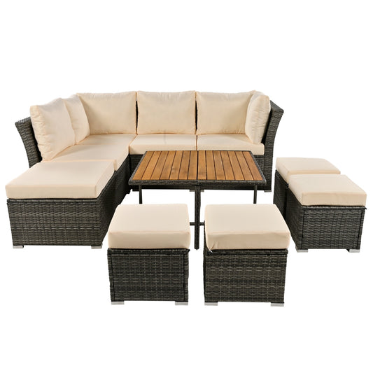 U  STYLE Patio Furniture Set 10 Piece Outdoor Conversation Set CoffeeTable With Ottomans Solid Woo