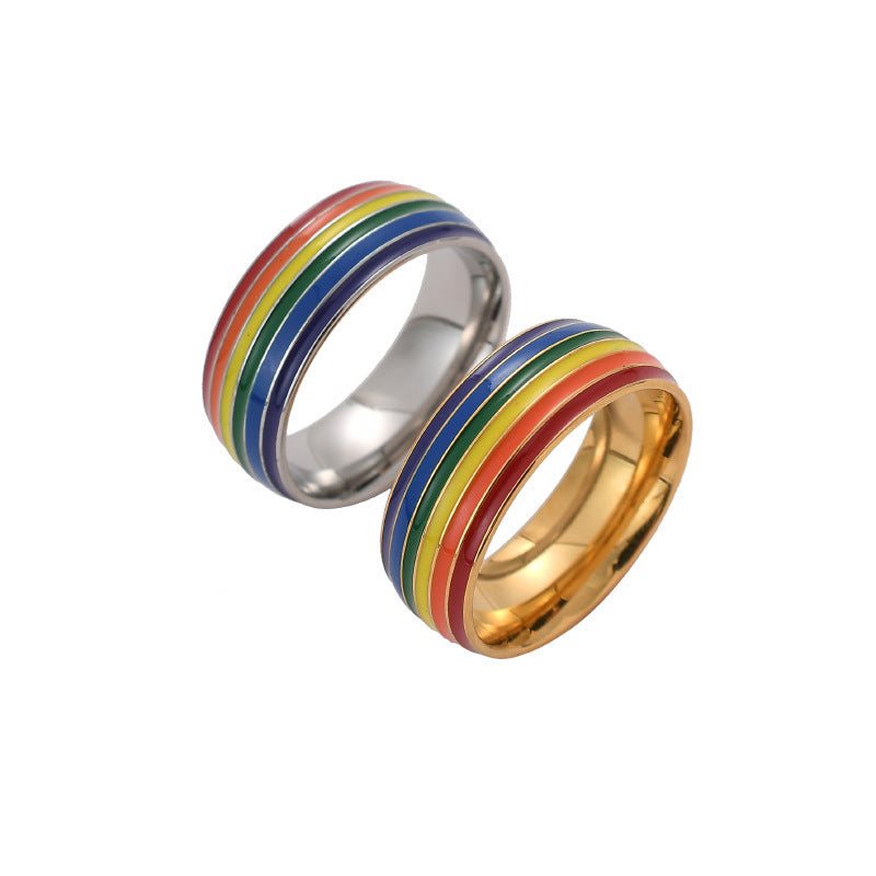 Fashion Rainbow Pride Ring Women Men Gay Lesbian LGBT Stainless Steel Friendship Jewelry