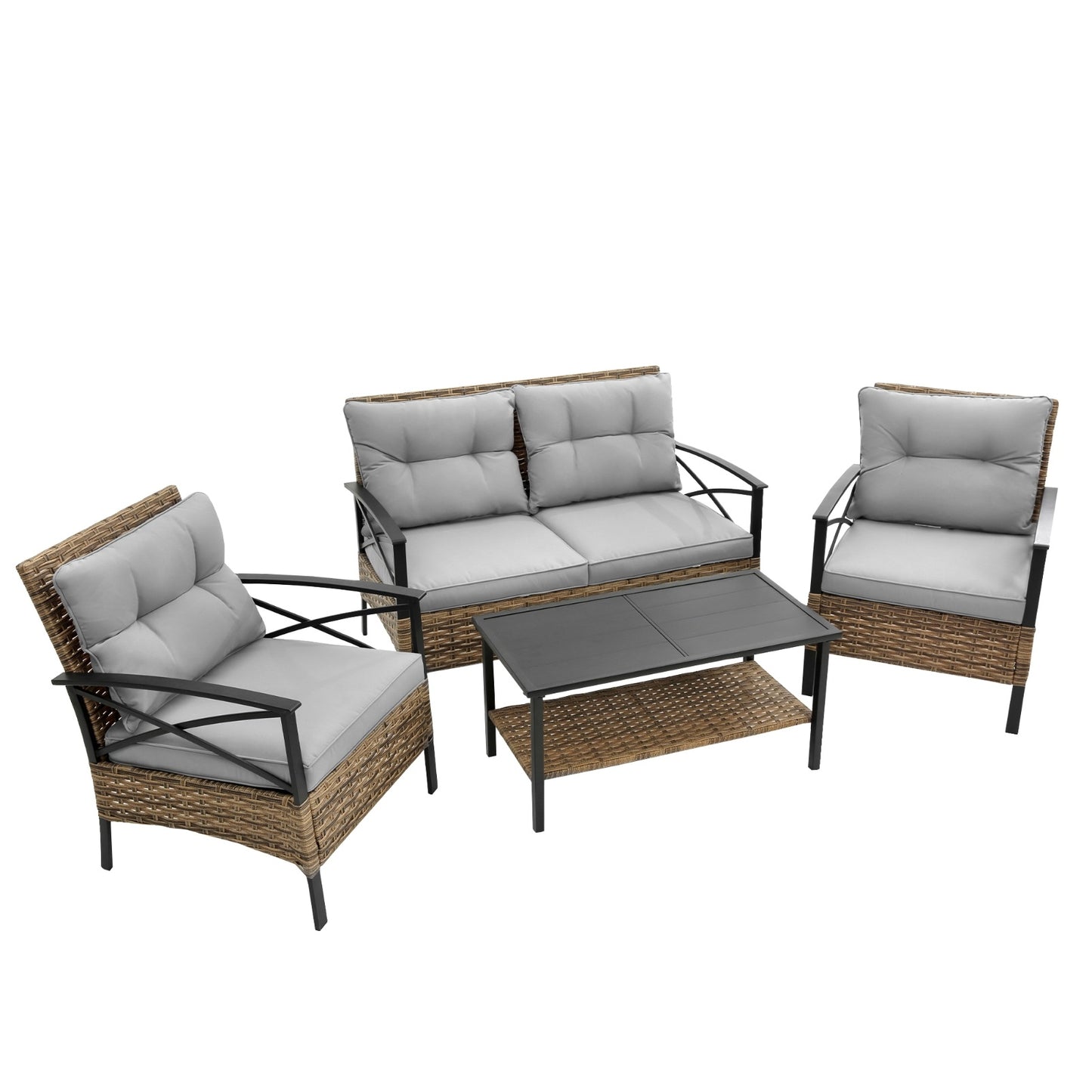 Patio 4Piece Sectional Sofa Set   KD Rattan Wicker Outdoor Garden Furniture