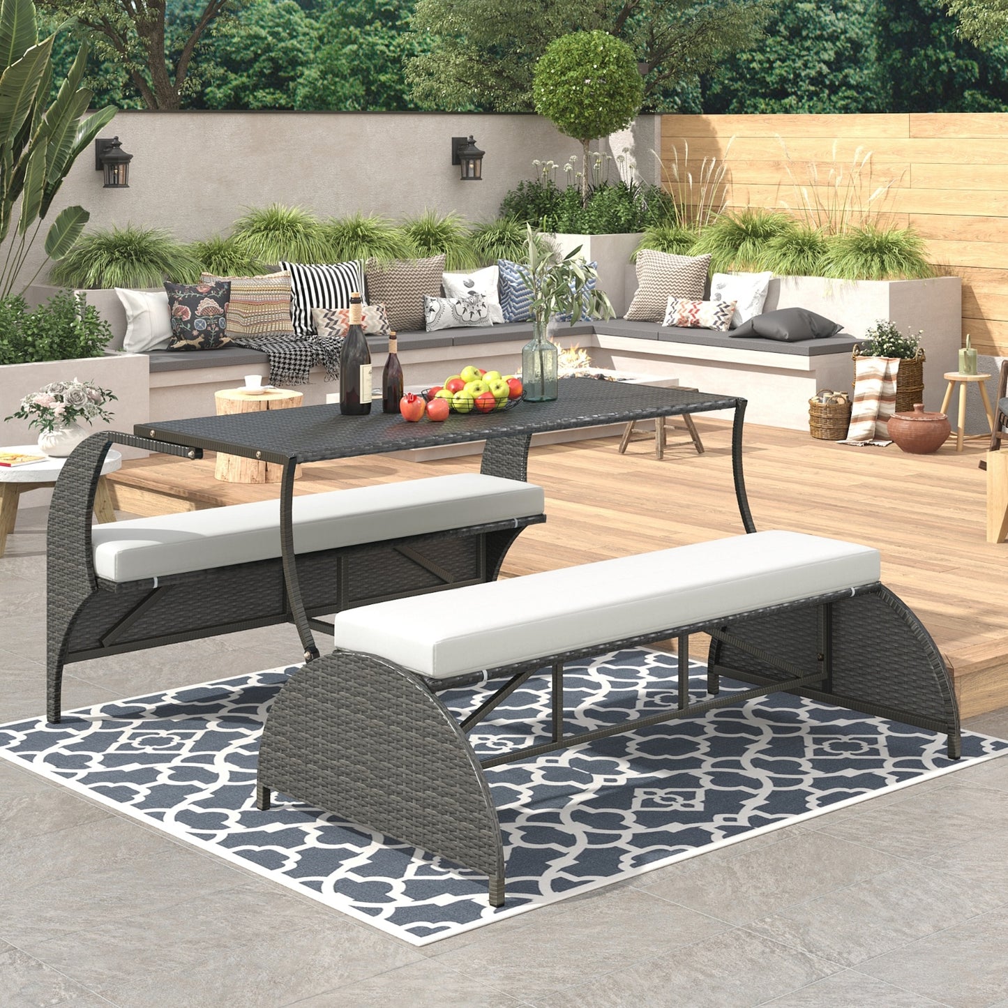 U STYLE Outdoor Loveseat And Convertible To Four Seats And A Table,Suitable For Gardens And Lawns