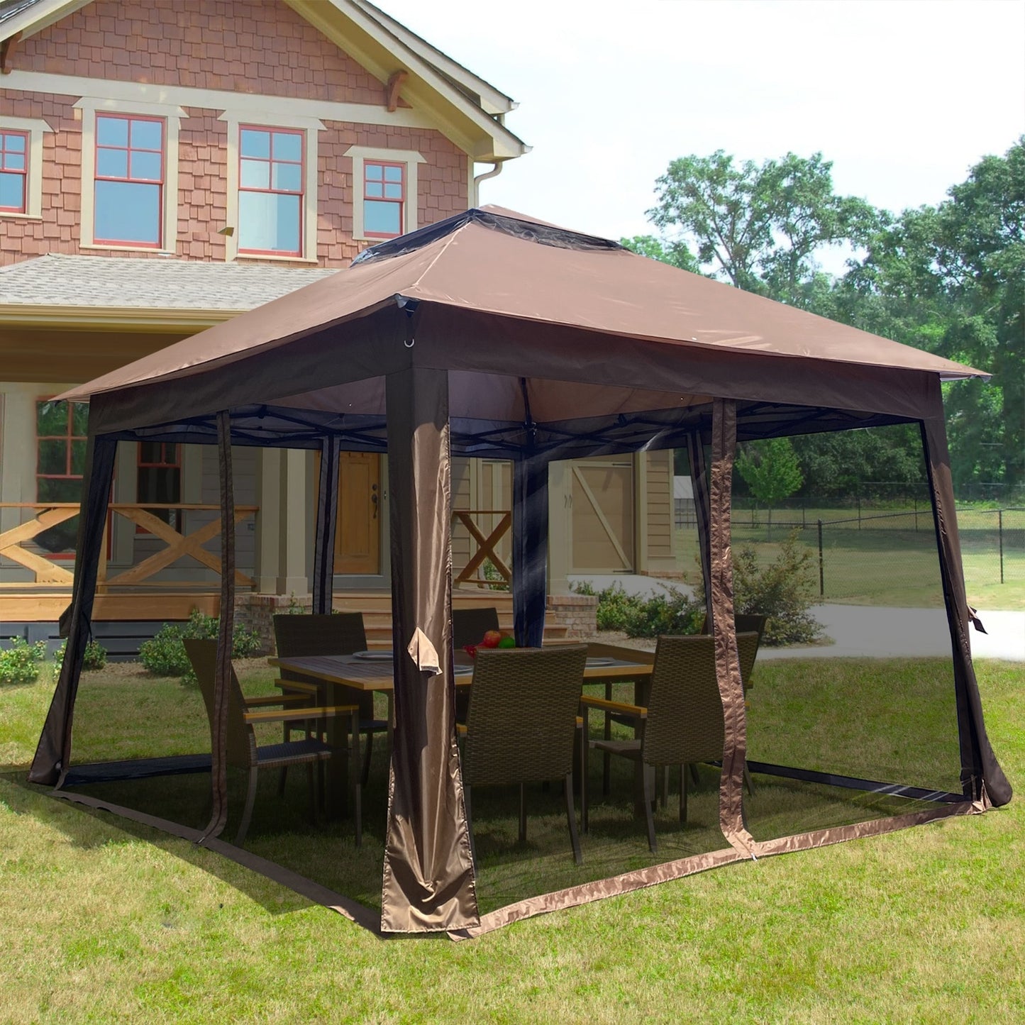 Outdoor 11x11 Ft  Up Gazebo Canopy With Zipper Netting, 2-Tier Soft Top Tent