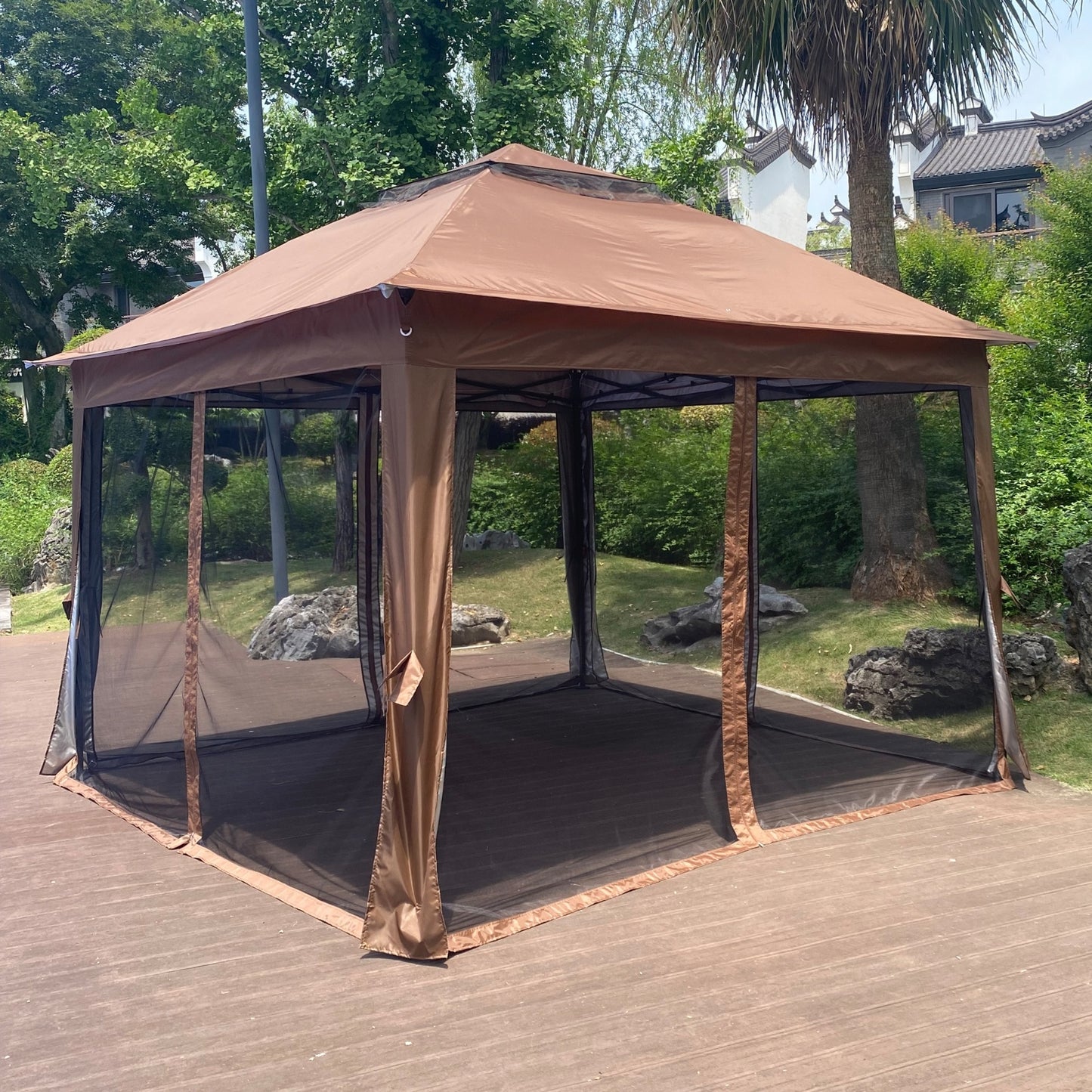 Outdoor 11x11 Ft  Up Gazebo Canopy With Zipper Netting, 2-Tier Soft Top Tent