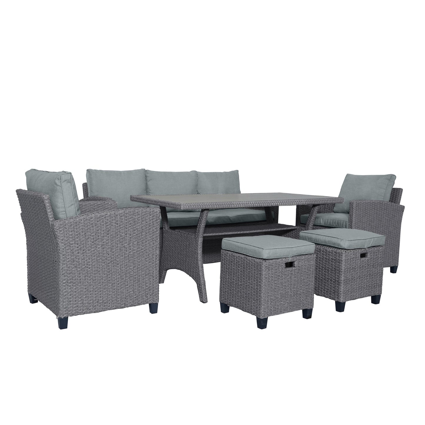 TOPMAX 6-Piece Outdoor Rattan Wicker Patio Set - Sofa, Chair, Stools, Table Gray