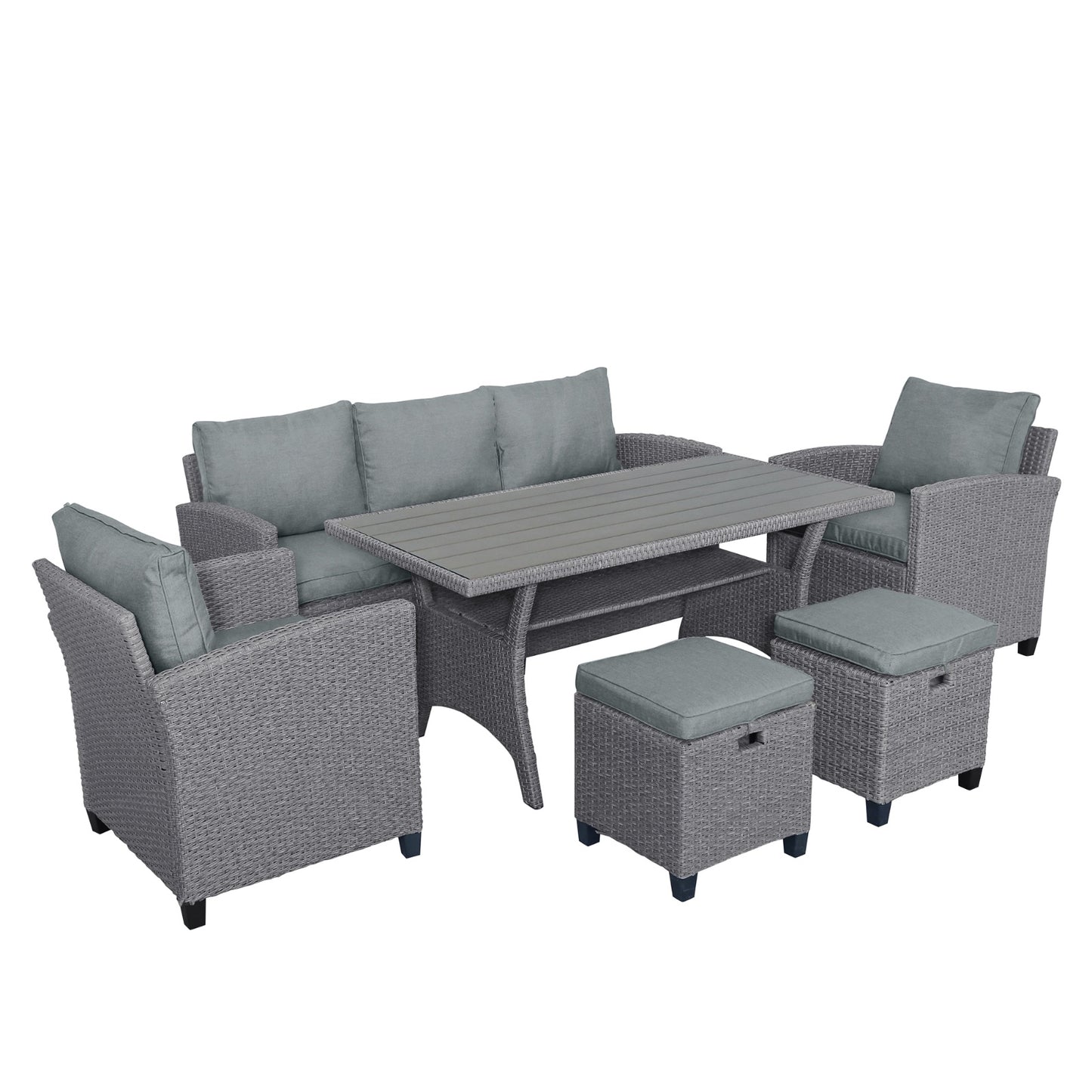 TOPMAX 6-Piece Outdoor Rattan Wicker Patio Set - Sofa, Chair, Stools, Table Gray