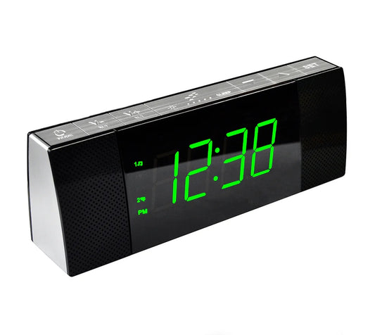 Digital ITOMA Bedside Alarm Clock Radio With Wireless Connection Speaker, Dimmable Jade Green LED Display, FM Radio With Sleep Timer, Dual Alarm With ON OFF Push-button, Snooze, 12 24H 503U