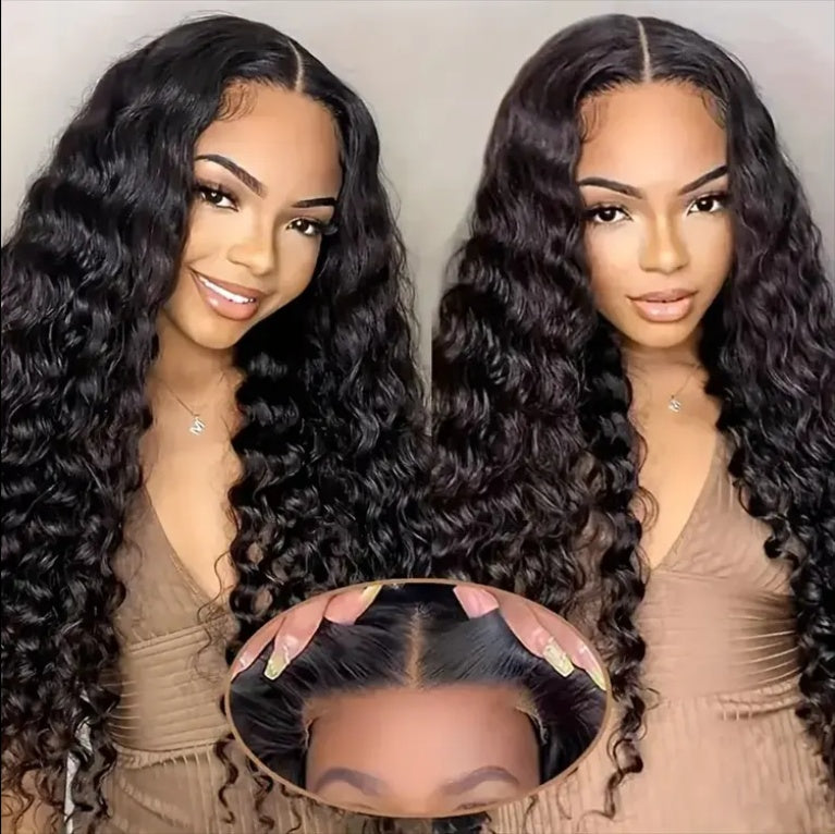 No Glue Wig, Human Hair Pre-pull, Pre-cut 200 Density Clear Hd Lace Front Wig, 4x4 Deep Wave Wig