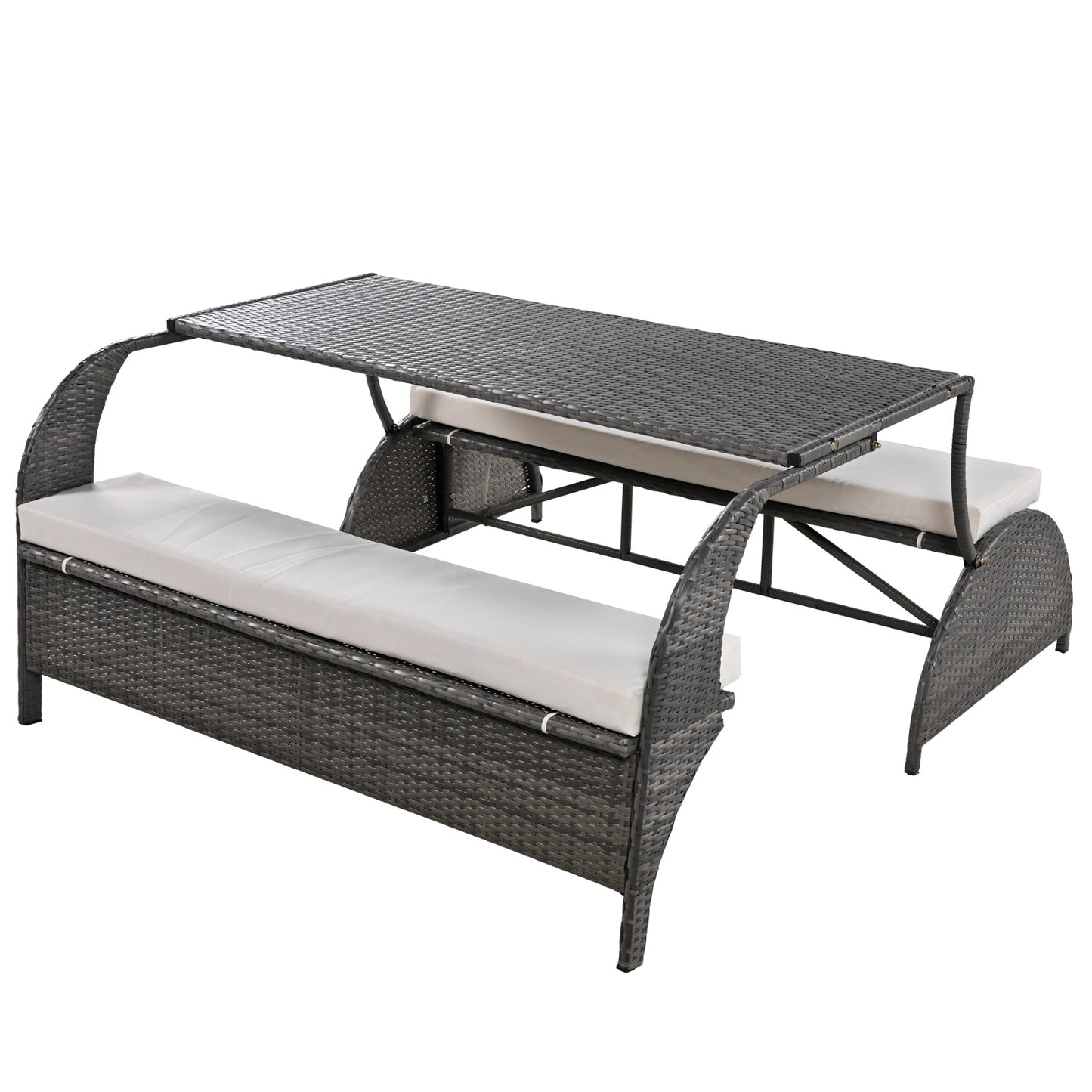 U STYLE Outdoor Loveseat And Convertible To Four Seats And A Table,Suitable For Gardens And Lawns