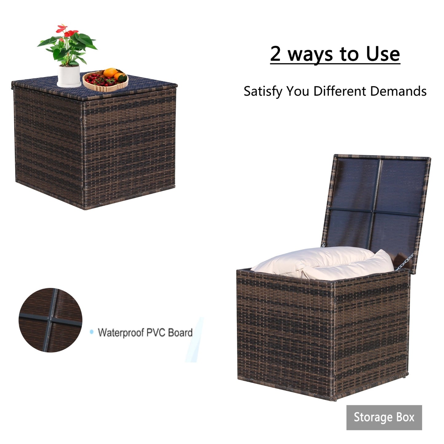 Wicker Patio Furniture Storage Box Brown