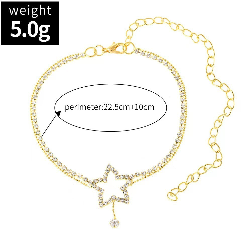 Women's Fashion Personality Five-pointed Star Heart Shape Rhinestone Bead Necklace Anklet