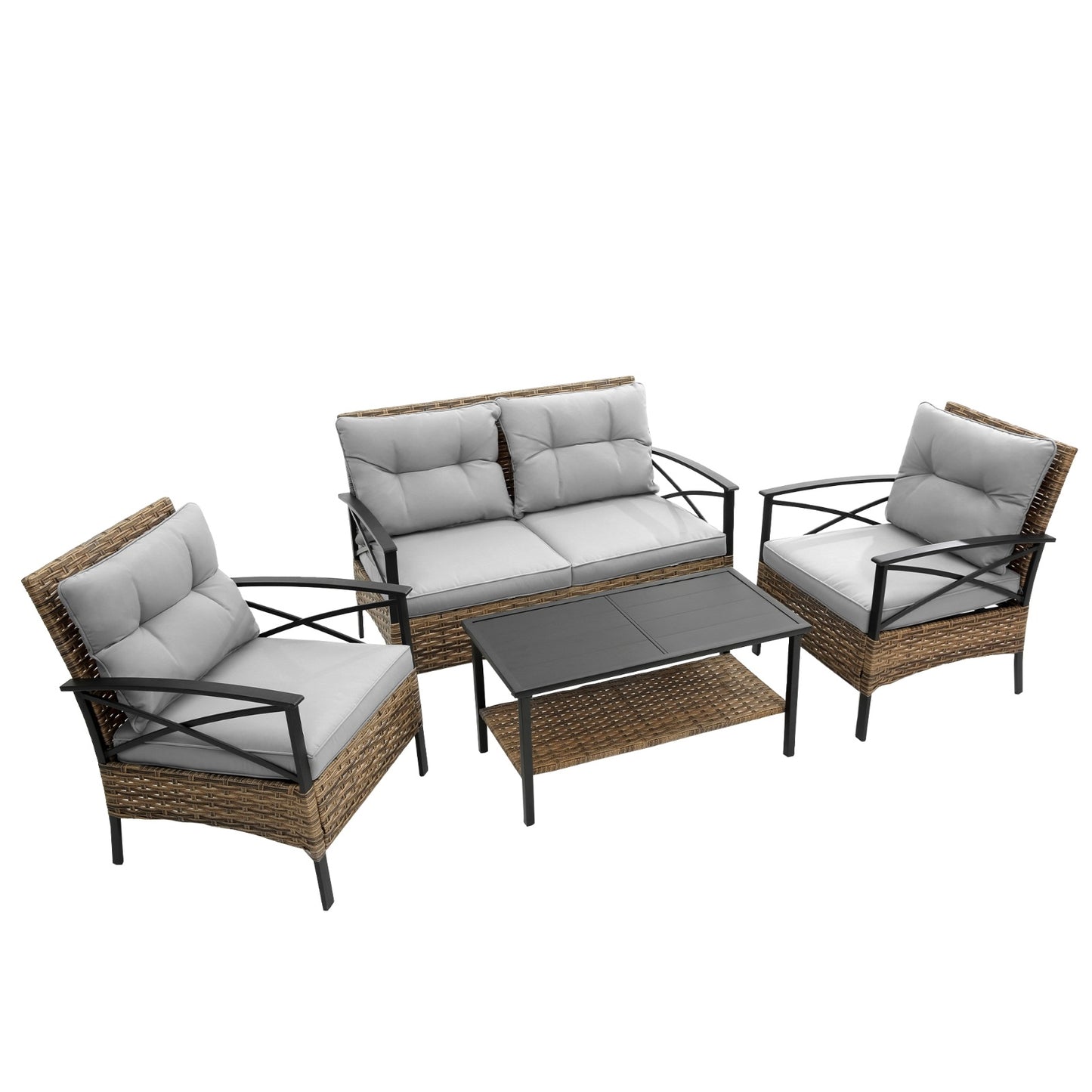 Patio 4Piece Sectional Sofa Set   KD Rattan Wicker Outdoor Garden Furniture