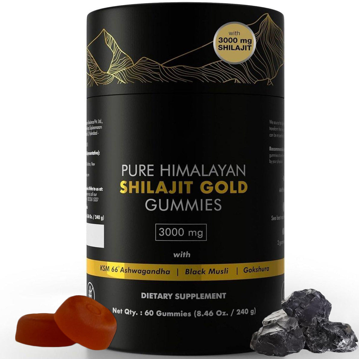 Pure Himalayan Shilajit Gummies Gold  Lab Tested No Added Sugar  Ashwagandha, GokshuraFulvic Acid & 85 Trace Minerals  For Men, Women  Non-GMO   Natural & Organic 60 Gummy