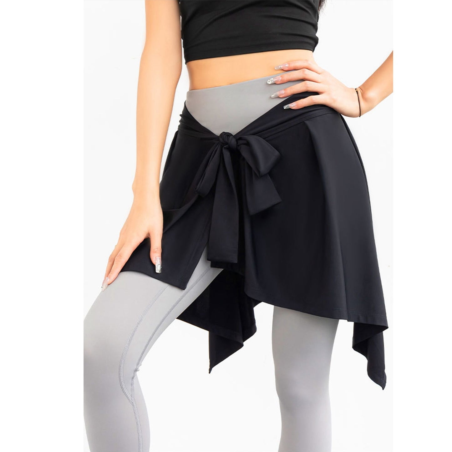 Sports Skirt Cover Polyester Fiber Soft One Piece Absorbent Yoga Tie Up Skirt for Fitness Tennis Black One Size