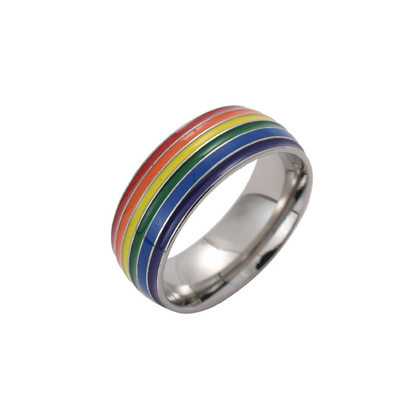 Fashion Rainbow Pride Ring Women Men Gay Lesbian LGBT Stainless Steel Friendship Jewelry