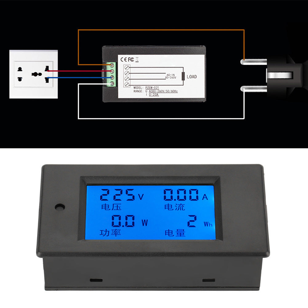 PEACEFAIR PZEM-021 LCD Display Digital AC Voltage Current Power Energy Meter 20A AC80-260V