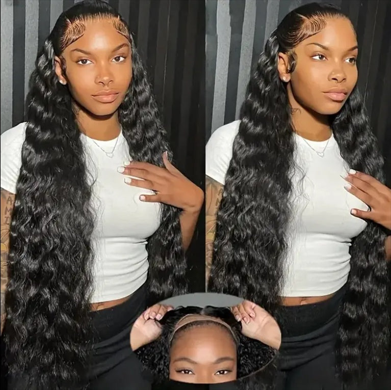 No Glue Wig, Human Hair Pre-pull, Pre-cut 200 Density Clear Hd Lace Front Wig, 4x4 Deep Wave Wig