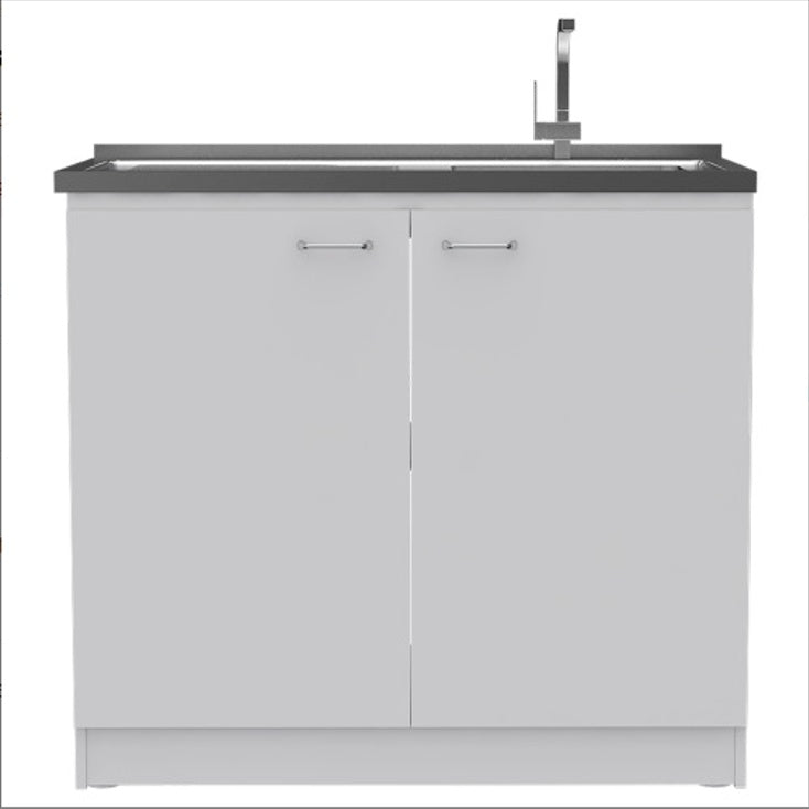 White Rectangle 2-Door Utility Sink And Cabinet