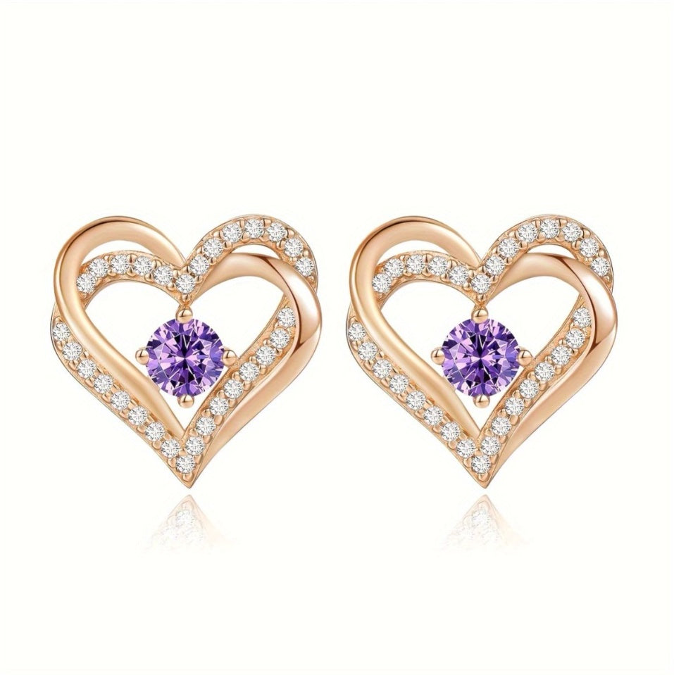 Forever Love Women's 925 Sterling Silver Birthstone Heart-shaped Earrings