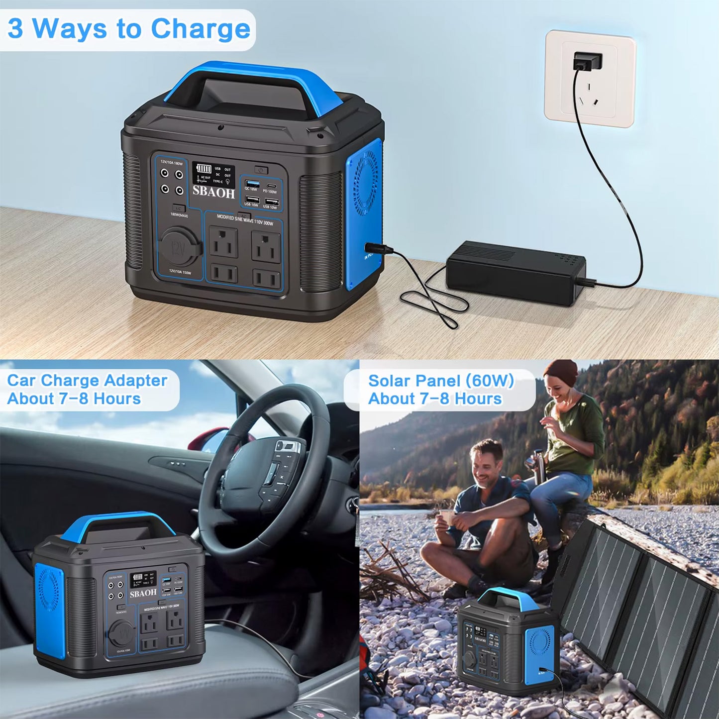 300W Portable Power Station,296Wh 80000Mah Backup Lithium Battery,Solar Generator For Home And Outdoor Emergency Power Outage,Solar Panel Is Not Included