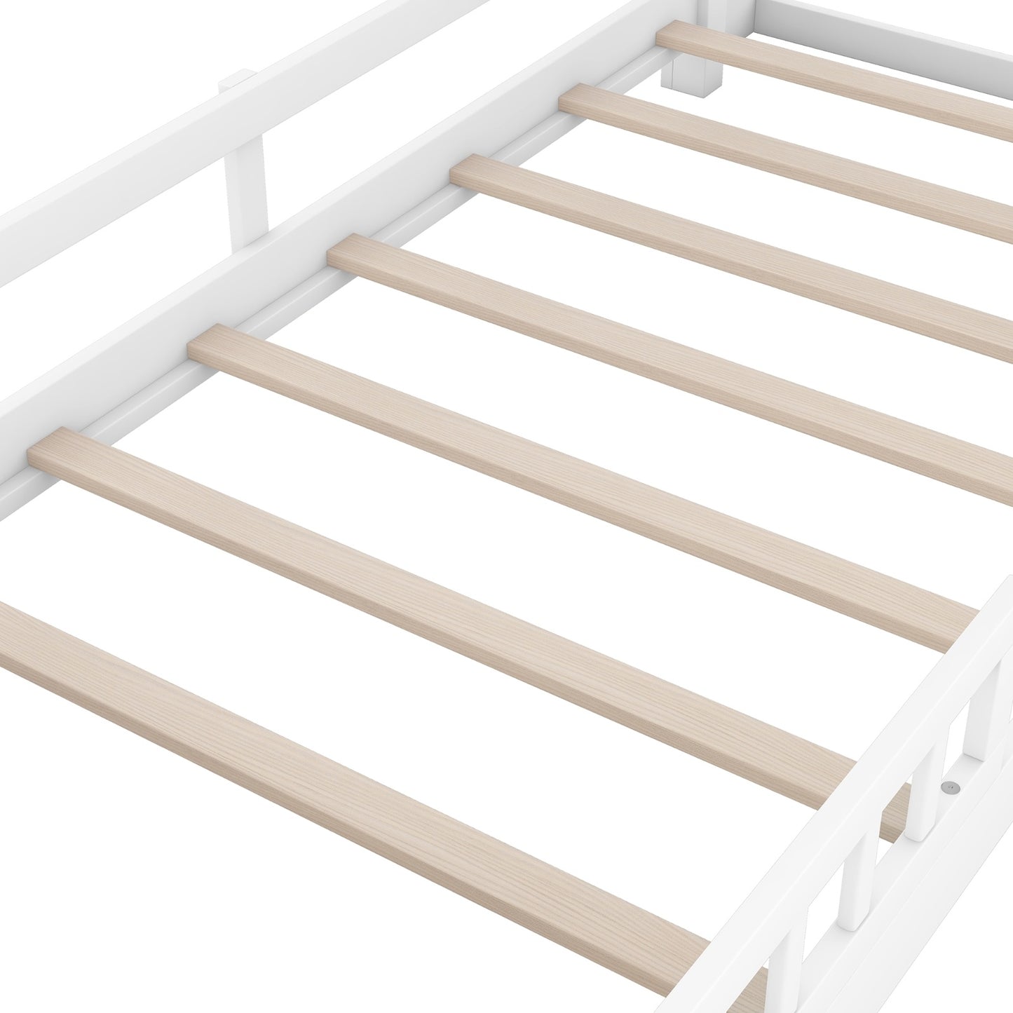 Twin Size Wood Platform Bed With LED, Storage Headboard & Guardrail, White