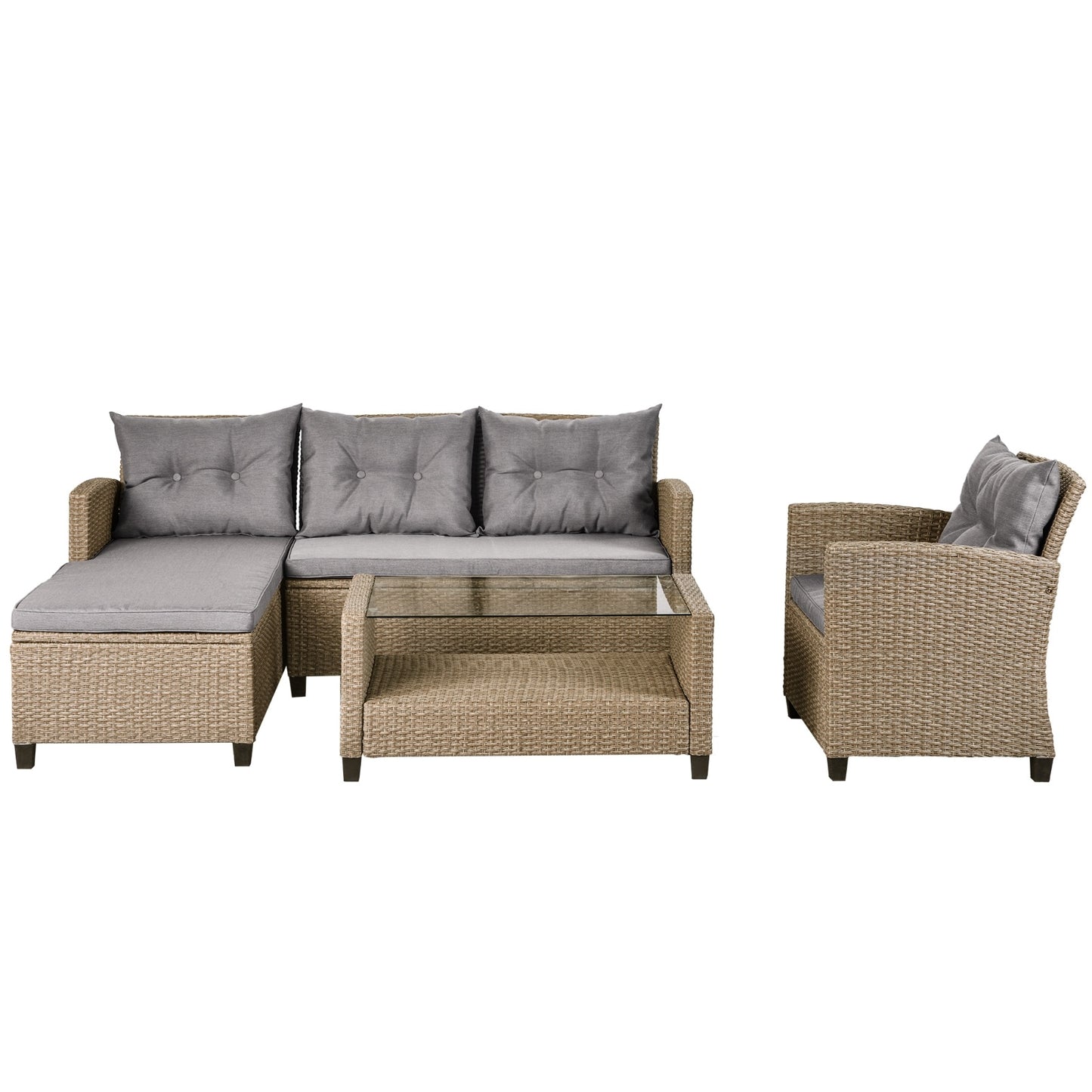 U STYLE Patio Furniture Sets  4PC Wicker Rattan Sofa Conversation Set