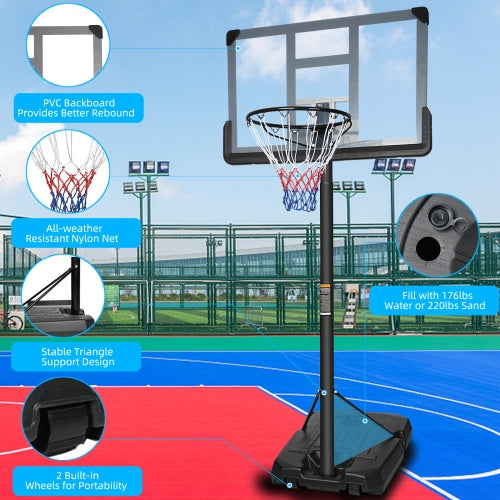 Portable Basketball Hoop Backboard System Stand Height Adjustable 6.5ft - 10ft With 44 Inch Backboard And Wheels For Adults Teens Outdoor Indoor Basketball Goal Game Play Set