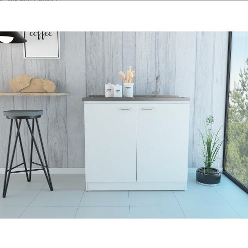 White Rectangle 2-Door Utility Sink And Cabinet