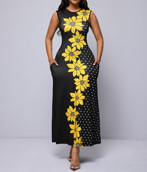 Ladies' Floral Print Off Shoulder Fashionable Dress