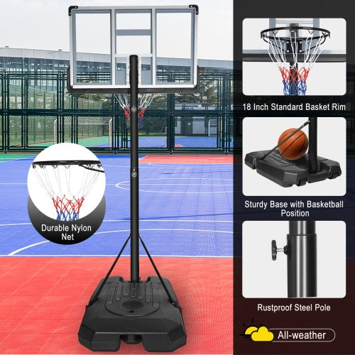 Portable Basketball Hoop Backboard System Stand Height Adjustable 6.5ft - 10ft With 44 Inch Backboard And Wheels For Adults Teens Outdoor Indoor Basketball Goal Game Play Set