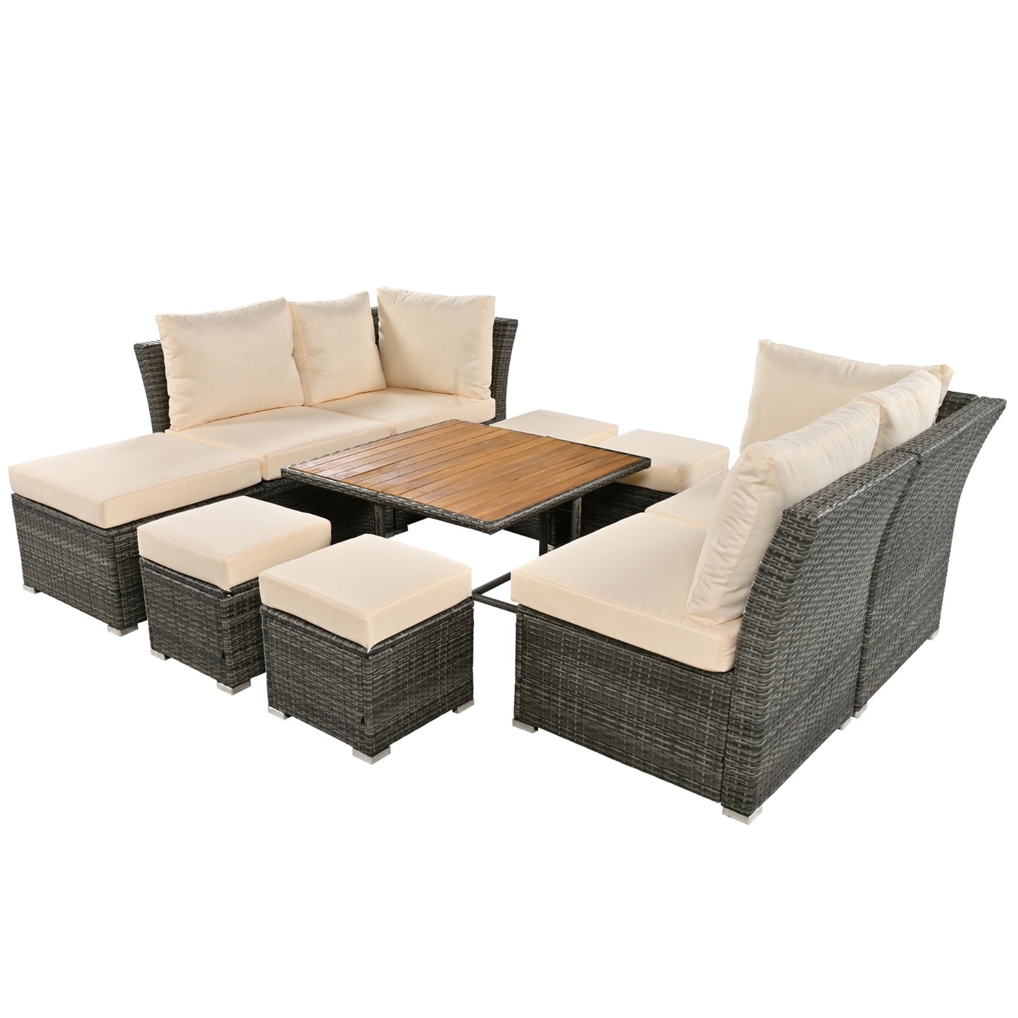 U  STYLE Patio Furniture Set 10 Piece Outdoor Conversation Set CoffeeTable With Ottomans Solid Woo