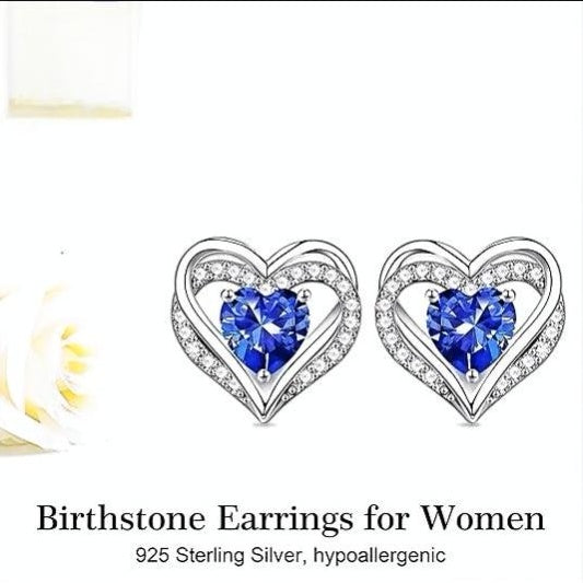 Women's Birthstone Earrings -925 Sterling Silver Heart-shaped Earrings