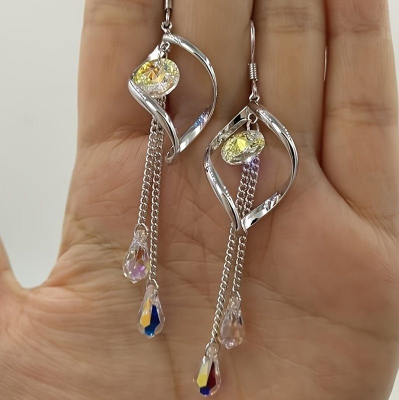 Platinum-Plated Color Change Multi-Teardrop Earrings Made With Aurora Borealis Austrian Crystals