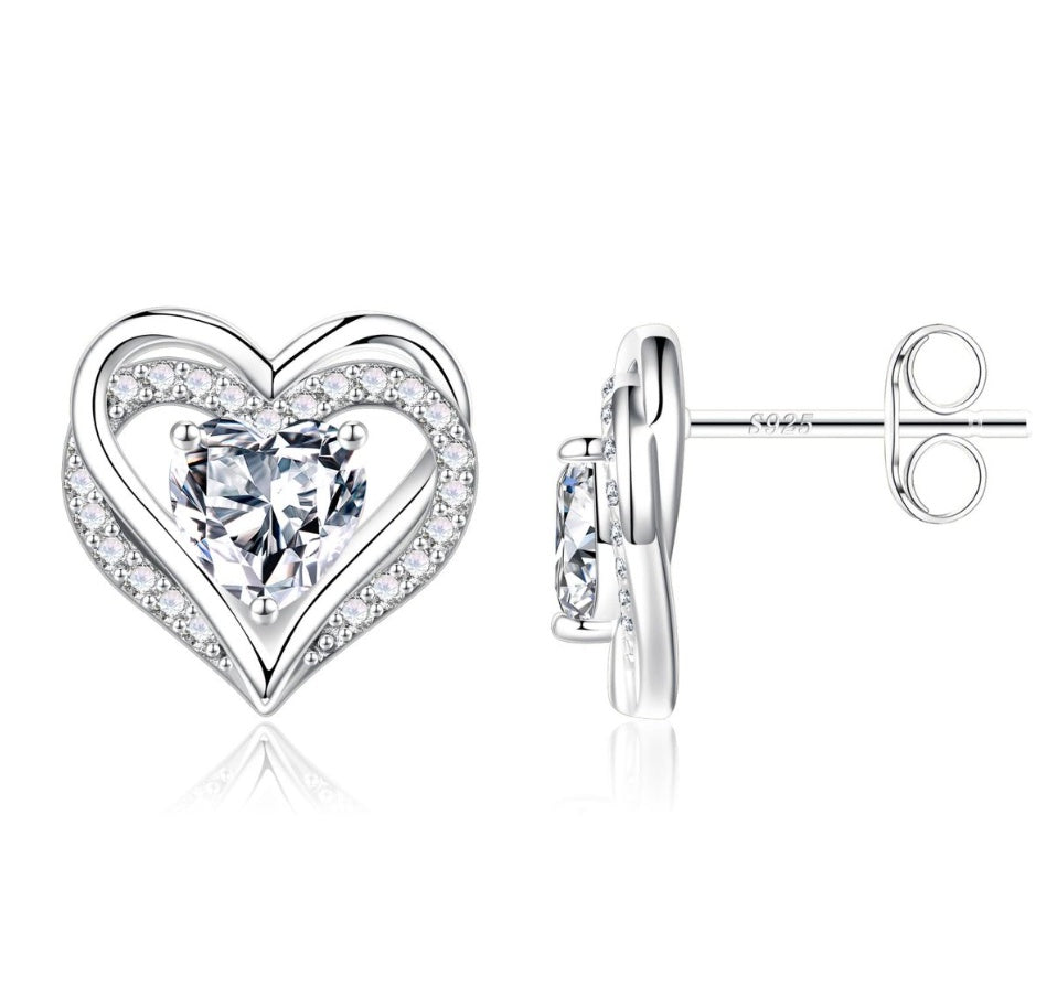 Women's Birthstone Earrings - Zinc Alloy Silver Plated Heart Shaped Earrings