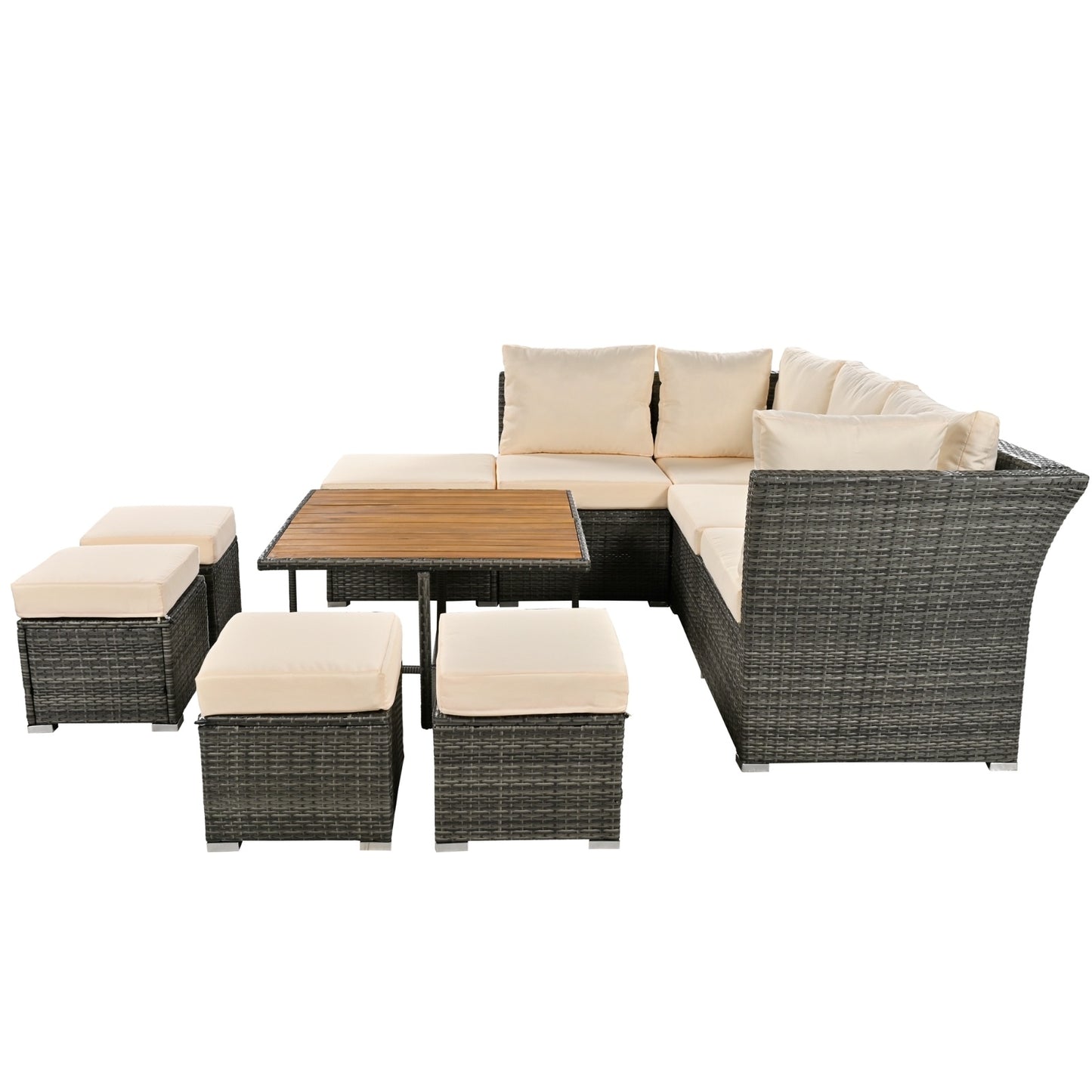 U  STYLE Patio Furniture Set 10 Piece Outdoor Conversation Set CoffeeTable With Ottomans Solid Woo