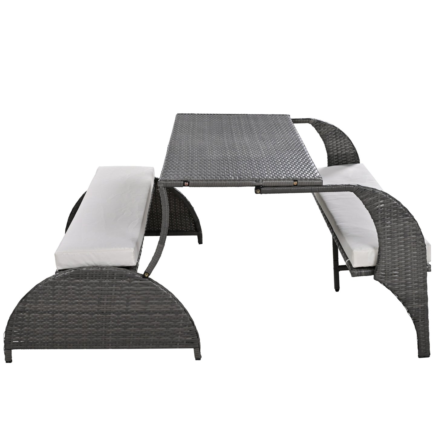 U STYLE Outdoor Loveseat And Convertible To Four Seats And A Table,Suitable For Gardens And Lawns