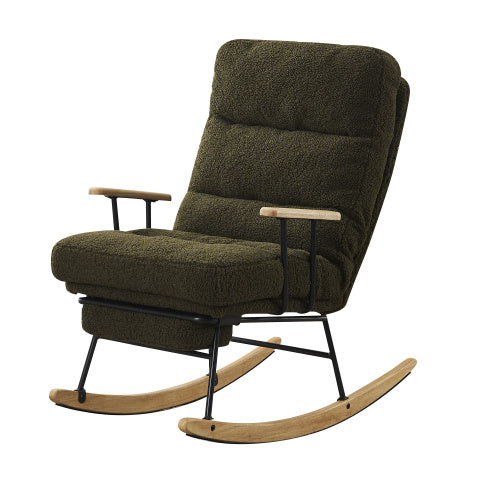 Modern Teddy Gliding Rocking Chair With High Back, Retractable Footrest, And Adjustable Back Angle For Nursery, Living Room, And Bedroom, Green